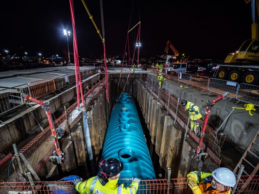 Installation of a Drainage Tank at London City Airport by All Pump Solutions Tank Installation at LCY © Leo Hillier
