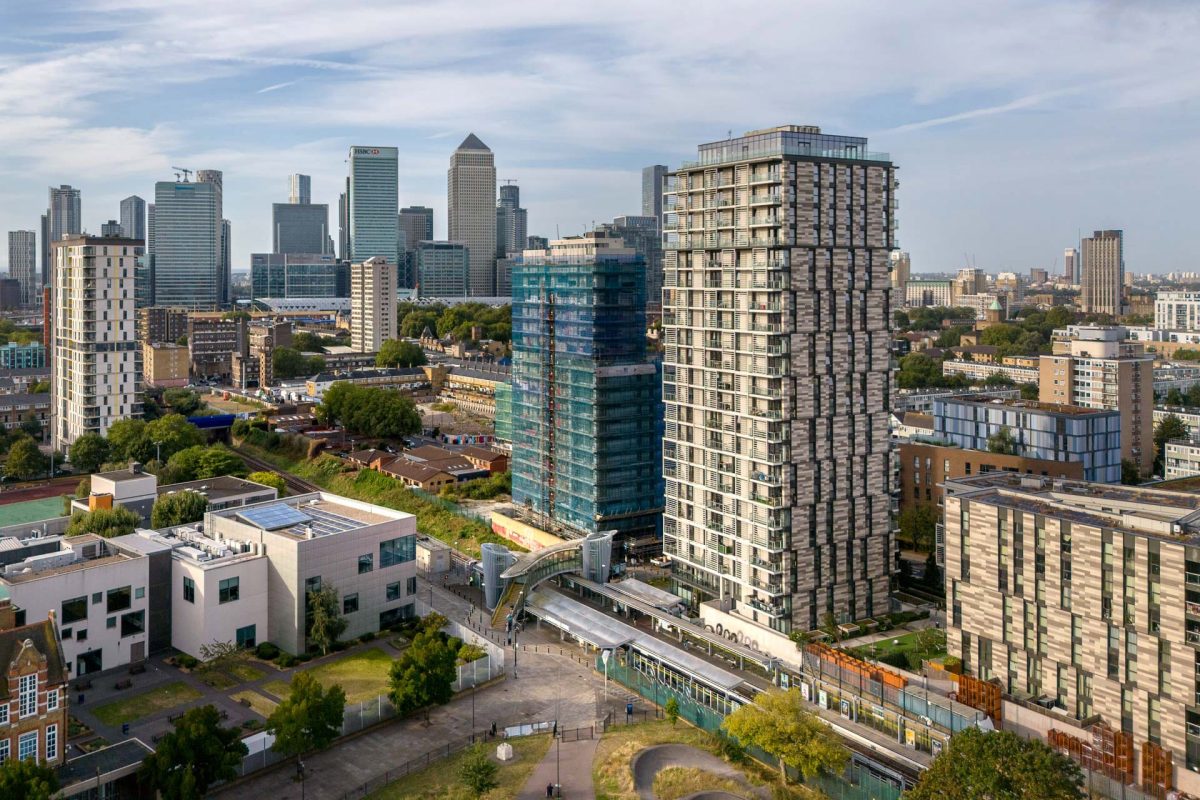 Canary Wharf Skyline by Drone © Leo Hillier